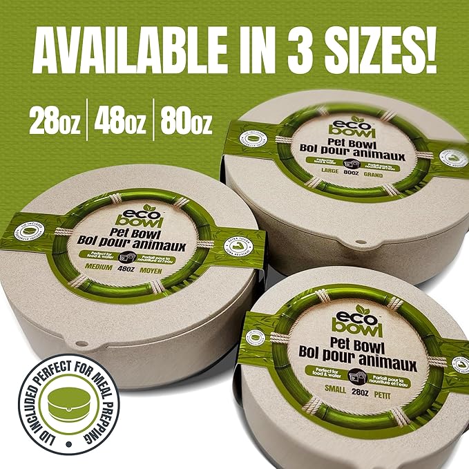Palz&Co EcoBowl with Lid for Dogs & Cats, 48 oz Green - Natural Bamboo Pet Bowl with Non-Slip Base, Pet Food and Water Dish, Dishwasher Safe