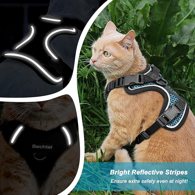 Cat Harness and Leash for Walking Escape Proof Soft Adjustable Cat Leash Breathable Honeycomb Structure Comfortable Vest Easy to Wear Kitten Harness for Outdoor Travel, Honeycomb Blue, XXS