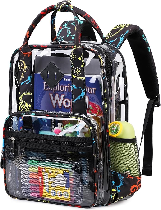 MOONBABY Small Clear Backpack for School Transparent Bookbag for Kids Heavy Duty PVC See Through Backpack Stadium Approved