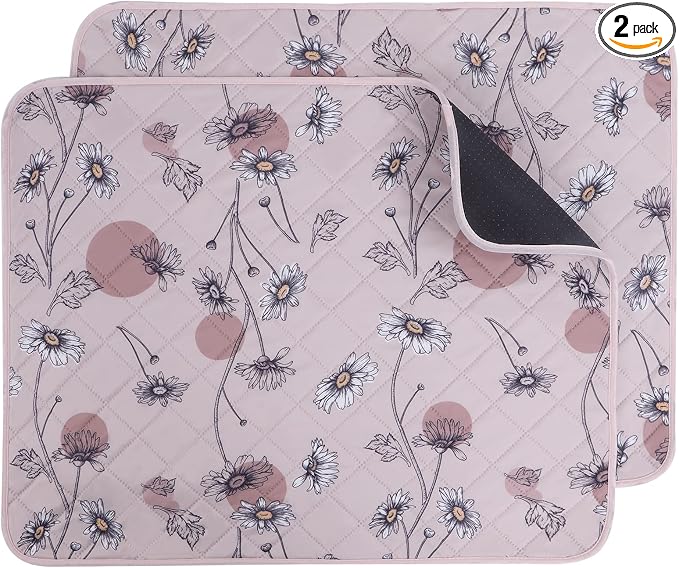 IEUUMLER Washable Pee Pads for Dogs, 2 Pack Non-Slip & Waterproof Pack Whelping Pad, Reusable Washable Puppy Potty Training Pad with Fast Absorbent for Playpen EU007 (Pink Daisy, 48"X30"-2pcs)