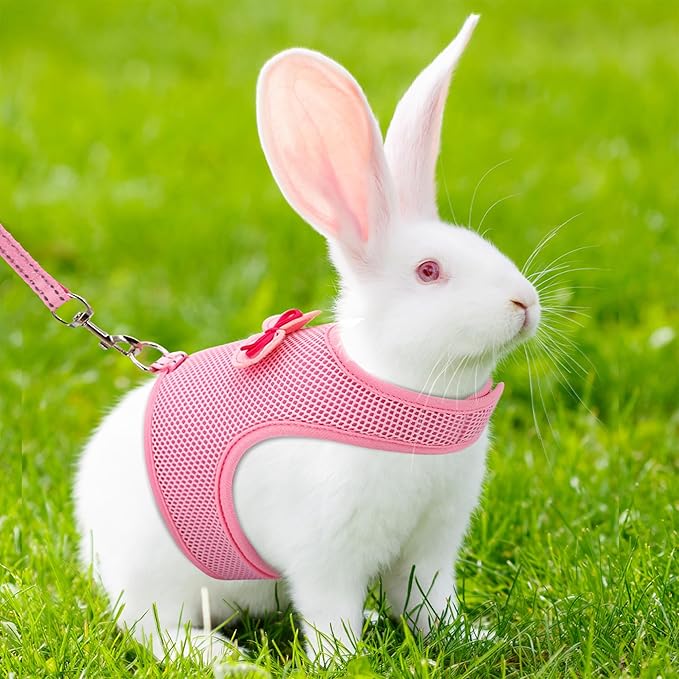 AIITLE Soft Breathable Bunny Harness Set - Escape-Proof Adjustable Vest, Lightweight Reflective Leash for Running, Hiking - Fits Rabbits, Guinea Pigs, Kittens Pink S