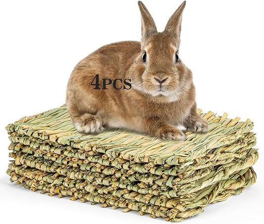 Sukh 4 PCS Rabbit Grass Mats - Natural Hay Woven Bunny Rabbit Bad Cage Mats Pet Bedding Cooling Sleeping Nesting & Toys for Hamster Bunny Chinchilla Guinea Pig Mouse Bird and Other Small Animals