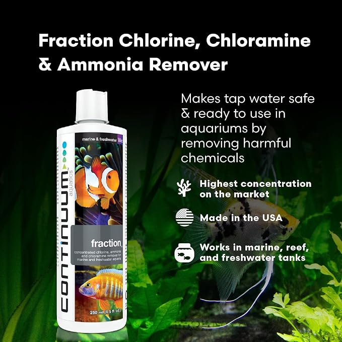 Continuum Aquatics Fraction - Concentrated Water Conditioner Instantly Removes Chlorine, Ammonia, and Chloramine in Marine Saltwater and Freshwater Aquariums 125-ml