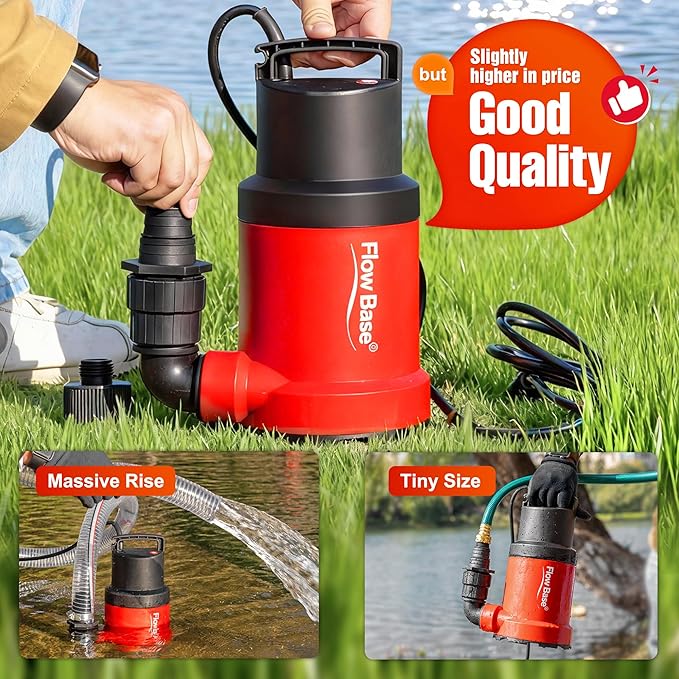 1HP 5000GPH Sump Pump - Clean/Dirty Water Portable Transfer Submersible Pump with Float Switch for Swimming Pool, Garden Pond, Basement with 10ft Power Cord,Remove Water Level Down to 0.2"