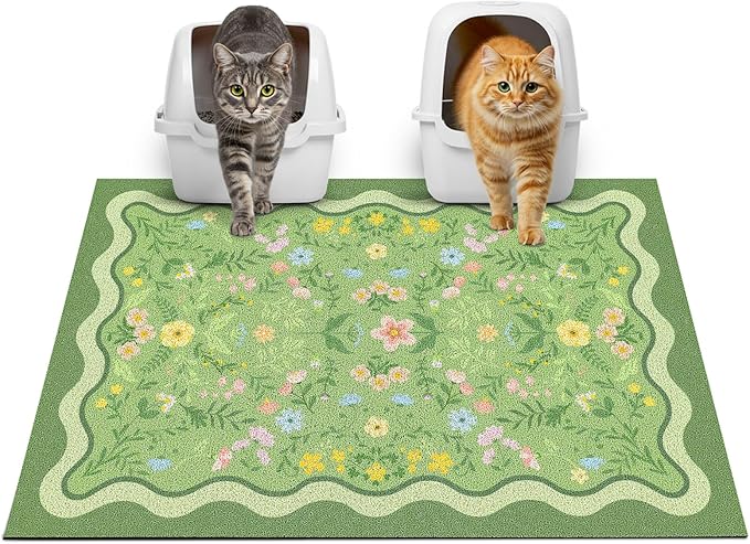 Glittme Premium Cat Litter Mat 33"x22" - Non-Slip & Waterproof Litter Trapping Mat for Litter Boxes - Soft Mesh Kitty Sand Catcher Pad Easy to Clean & Washable Floor Protector