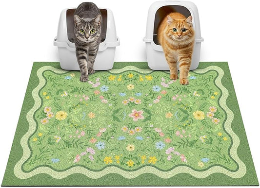 Glittme Premium Cat Litter Mat 33"x22" - Non-Slip & Waterproof Litter Trapping Mat for Litter Boxes - Soft Mesh Kitty Sand Catcher Pad Easy to Clean & Washable Floor Protector