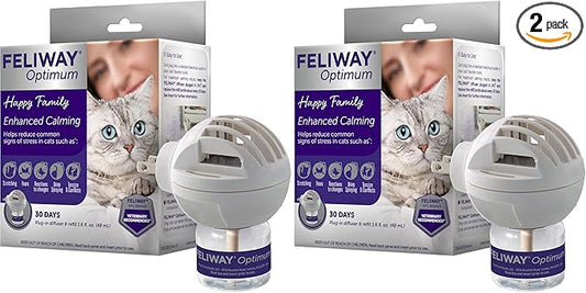 FELIWAY Aroma Diffuser, Optimum Cat, Enhanced Calming Pheromone, 48 mL | 30 Day | Starter Kit | Translucent | Pack of 2