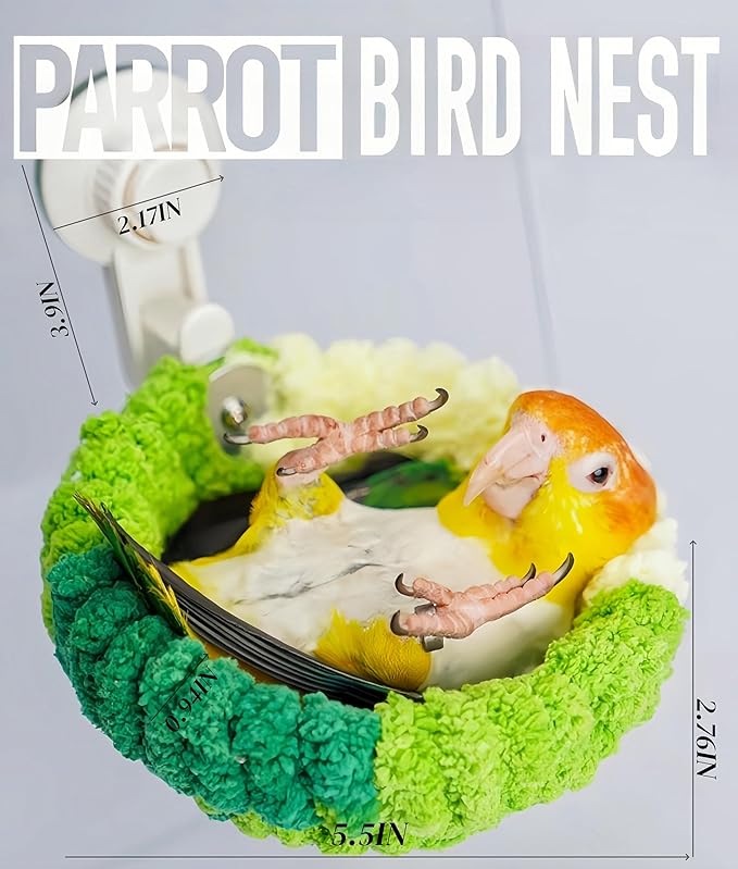 Warm Bird Nest Bed with Suction Cup Bird Snuggle Hut Breeding Bird House Plush Hanging Bird Bed for Parakeet, Conure, Budgie, Cockatiel, Lovebird, Finch, Hamster-Green