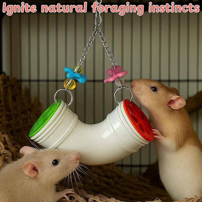 Mouse Rat Enrichment Toys Foraging, Treat Dispenser Rats Foraging Toy, Interactive Hide Treats Enrichment Hamster Toy for Rats Guinea Pig Small Pet, Hanging Slow Feeder (S, Plastic)