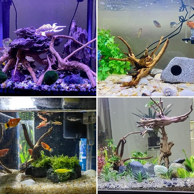 kathson 4Pcs Aquarium Driftwood, 4"-7" Small Natural Wood Driftwood Tree Fish Tank Decoration Assorted Branches Ornament for Fish, Shrimp, Aquatic Animals Play