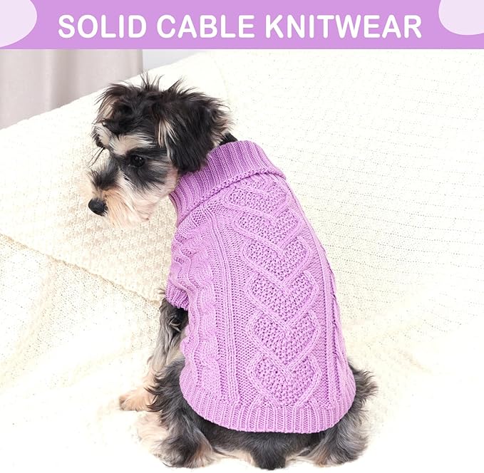 Dog Sweaters for Small Dogs Girl Twist Chihuahua Clothes Solid Small Dog Sweater with Heart Shape Pattern Puppy Knitted Turtleneck Pullover Sweater Warm Dog Clothes for Fall Winter (Purple, X-Small)