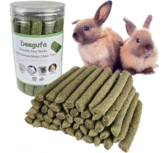 20PCS Timothy Hay Sticks for Rabbits, Natural Timothy Grass Hay Molar Teeth Sticks Treats Chew Toys for Guinea Pig, Bunnies, Chinchillas, Hamsters, Small Animals