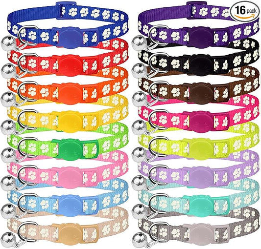 16 PCS Breakaway Cat Collars,Kitten Collar with Bell Cat Collars for Boy Girl Cats Breakaway Collar for Cats Glow in The Dark 6-9 Inch