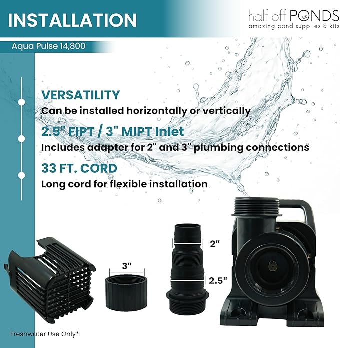 HALF OFF PONDS Submersible Water Pump, 14,800 GPH Pond Pump with 33FT Power Cord and 35.5FT Max Head, 1,100W Ultra Quiet Energy Efficient Pump for Koi Pond, Fountain, Waterfall, Water Garden, Skimmer