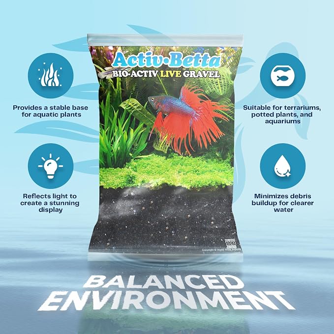 Activ Betta Black Aquarium Gravel - 1 lb - Natural Freshwater Substrate with Live Beneficial Elements - Instant Cycling, Easy Maintenance