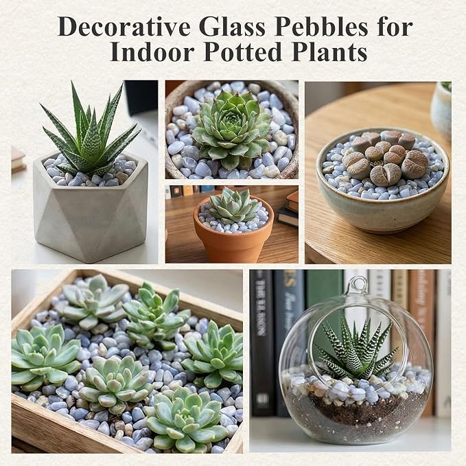 1 LB(0.35" - 0.8") Natural Quartz,Blue Pebbles for Vase Filler | Sea Glass for Crafts, Betta Fish Tank Aquarium Decor, Succulent Rocks for Plants Indoor