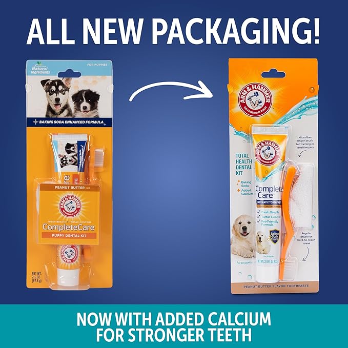 Arm & Hammer Complete Care Puppy Dental Kit, Enzymatic Toothpaste with Baking Soda and Calcium for Dogs, Peanut Butter Flavor, Toothbrush and Microfiber Brush Included, Fluoride-Free, 2.5 Oz
