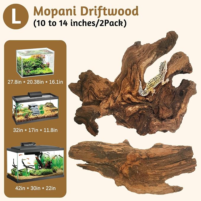 kathson Natural Large Aquarium Driftwood Decoration Branches Reptiles Terrarium Ornament Wood Fish Tank Habitat Decor Assorted Sizes Wood 2 PCS (10"-14")