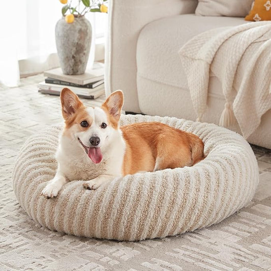 MIXJOY Dog Beds Large Sized Dogs, Washable Dogs Bed with Removable Cover, Cozy Donut Dog Ded Fluffy Plush Faux Fur Pet Bed with Anti-Slip Bottom, 36"x36"x10", White