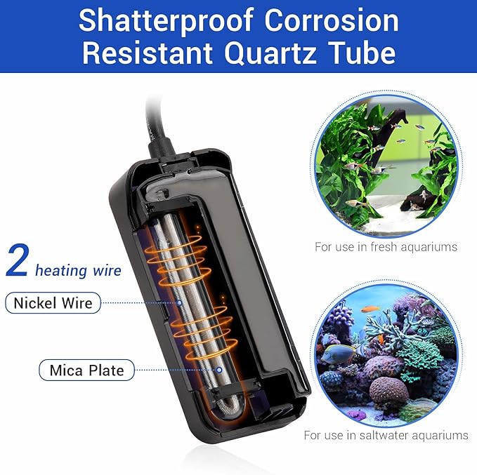 hygger Small Submersible Aquarium Heater 50W Mini Betta Fish Tank Heater with LED Display Adjustable Temperature for 5-10 Gallon Freshwater Saltwater Coral Reef Tanks