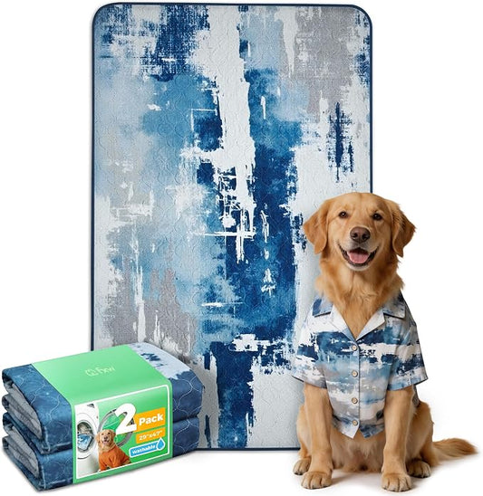 FXW Washable Pee Pads for Dogs, Puppy Pads with Super Absorbent, Specifically Designed for 48inch Cages, 29" x 47" Rectangle, Tie-Dye Blue, 2 Packs