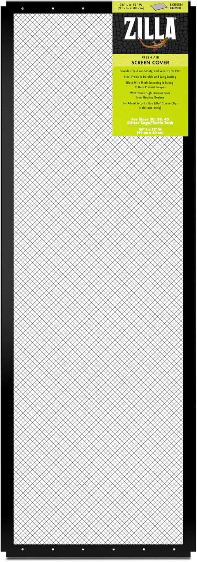 Zilla Fresh Air Screen Cover, Secure and Durable Metal Mesh Cover for Reptile Terrariums, 36 x 12 inches