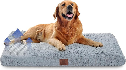 American Kennel Club Orthopedic Memory Foam Dog Crate Mat, Egg Crate Foam Cushion, Washable Cover, Non-Slip Base, Eases Joint Pain, Breathable, Durable, 42x27, Gray