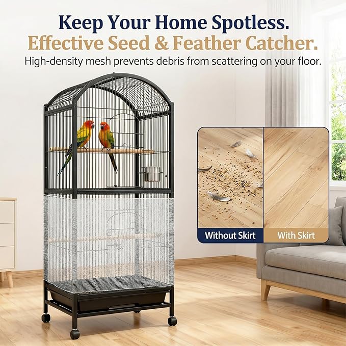 RAINFLOW 2Pcs Bird Cage Seed Catcher - Black White Bird Cage Cover, Birds Cages Netting Skirt Birds Cages Seed Catcher Guard for Parrot Parakeet Enclosures