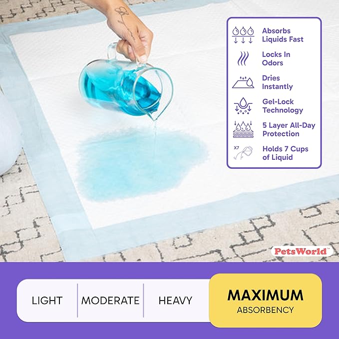PetsWorld Enormous Dog Pee Pads 37"x54" 1000 Count – XXXL Pet Pee Pads for Giant Dogs & Pets, Heavy Duty Leak-Proof Dog Training Pads, Super Absorbent Quick-Dry Potty Pads with Adhesive Tabs