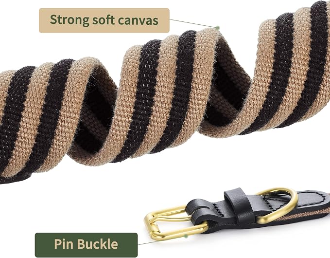 Mile High Life Genuine Leather Dog Collar, Heavy Duty Canvas Collar with Adjustable Metal Pin Buckle for Small Medium Large Dogs (Black, L Neck 17"-21")