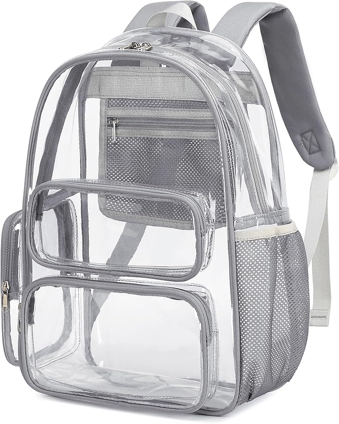 CAMTOP Clear Backpack Heavy Duty Transparent Bag See Through BookBag for Student School Work Festival Sport Travel (Grey)