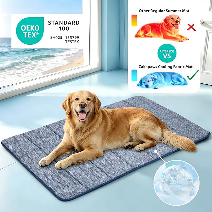 Cooling Dog Mat Q-Max>0.5 - Rapid Cooling Tech, Thin Breathable Crate Pad, Portable Washable Summer Mat, Chill Soothing Fabric - 47"x29" Extra Large Dog, Wander Blue