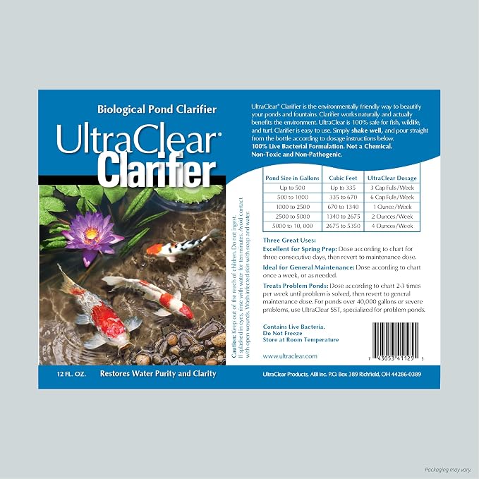 Pond Clarifier for Outdoor Ponds - Treats up to 30,000 Gallons - Concentrated Live Beneficial Bacteria - Clears Cloudy Pond Water - Safe for Fish, Plants, Pets and People