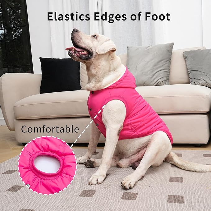 Vecomfy Fleece Lining Extra Warm Dog Hoodie in Winter for Medium Dogs Jacket Pet Coats with Hooded Pink L