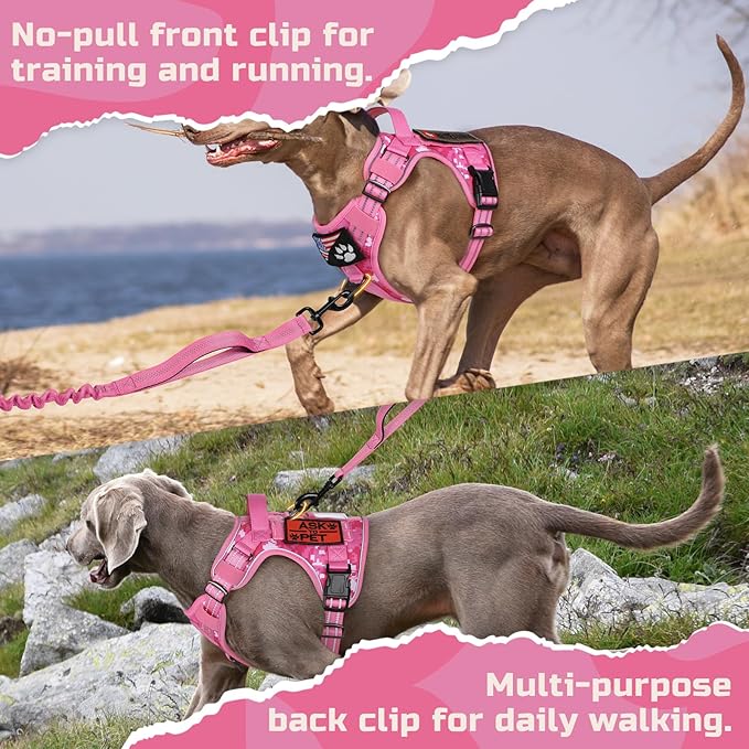 rabbitgoo Tactical Dog Harness for Large Dogs, No Pull Military Service Vest with Handle & Molle, Easy Control for Training Walking, Adjustable Reflective Straps, Black & Rose Red, S
