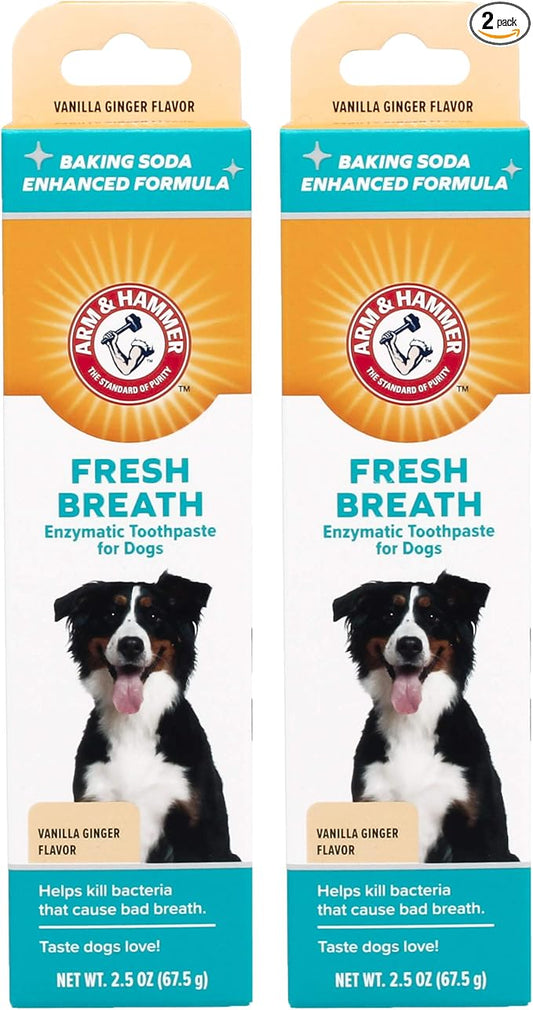 Arm & Hammer for Pets Fresh Breath Enzymatic Dog Toothpaste, Vanilla Ginger Flavor, Safe for Puppies and Adult Dogs, Daily Baking Soda Dental Gel to Eliminate Bad Breath, 2.5 Oz - 2 Pack