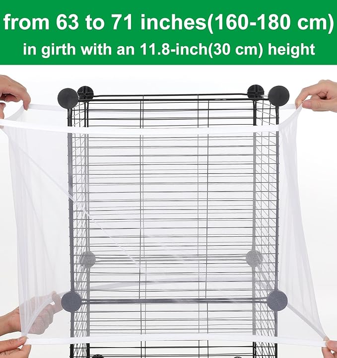 Seed Catcher for Bird Cage, Adjustable Bird Cage Seed Catcher, Stretchy Mesh Seeds Catchers for Birds Cages, White Parrot Enclosure Cover, Easy to Install & Clean