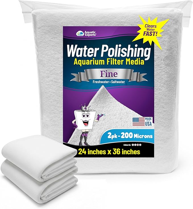 Aquatic Experts Aquarium Polishing Filter Pad, Water Polishing Pad for Aquarium Filters, Filter Floss for Fish Tank Filters, (200 Micron, 24" x 36" - 2 Pack)