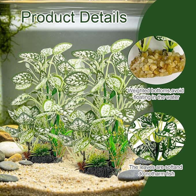 Silk Aquarium Plants 9.8in 2-Pack | Soft fish-safe durable fade-resistant for fresh/salt weighted base flexible