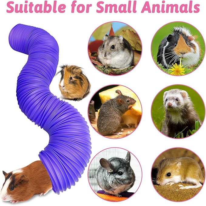 Hamiledyi 2 Pack Hamster Fun Tunnels, Guinea Pigs Plastic Tube, Hamsters Foldable Exercising Training Hideout Tunnel & 2 Pack Grass Balls, Small Animals Toys for Chinchillas Gerbils Ferrets(Purple)