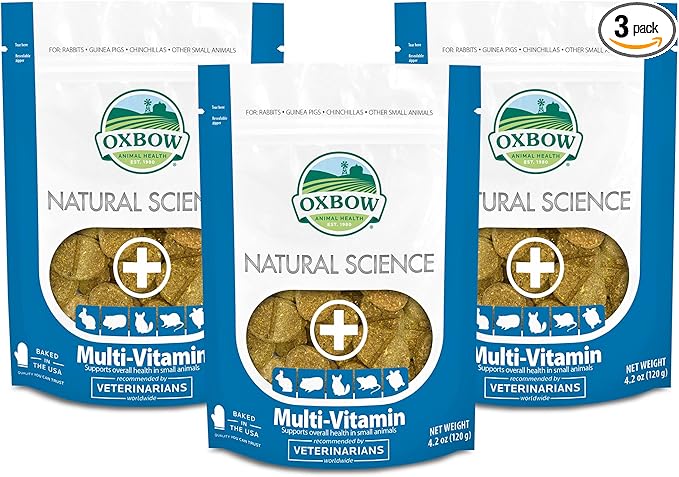 Oxbow Natural Science Multi-Vitamin, High Fiber Supplement for Rabbit & Guinea Pig, Made with Timothy Hay, Multi-Pet Households, Omega 3 & 6 Fatty Acids, Made in USA, 4.2 oz Bag, 3 Pack