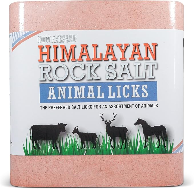Salt Block for Deer & Horses – Compressed Mineral Salt Lick for Livestock, Cattle & Goats – Himalayan Secrets Pink Rock Salt Block (22LB/10KG, Block w/ Mounting Hole)