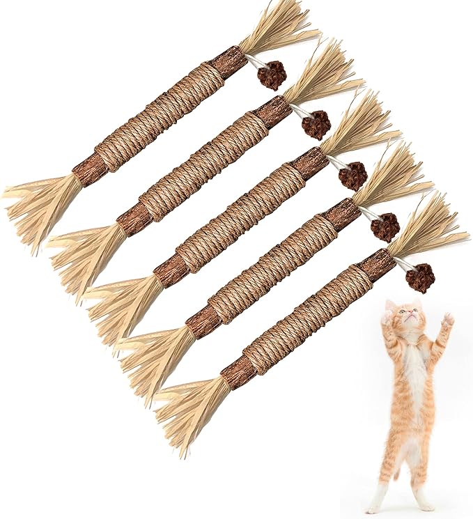 BAWAN Catnip Toys‖ Silvervine for Cats: Cute Cat & Kitten Toys for Indoor Cats Interactive‖ Cat & Kitten Teething Chew Toys for Aggressive Chewers‖ Silvervine Sticks Ca.t Dental Toy (5PCS)