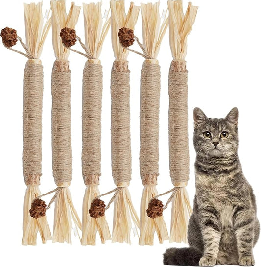 Silvervine Sticks for Cats (6 Pcs),Natural Catnip Sticks,Cats Chew Dental Treat,Cats Toy Wand Interactive, Catnip Toys,Teething Toys for Kittens, timber