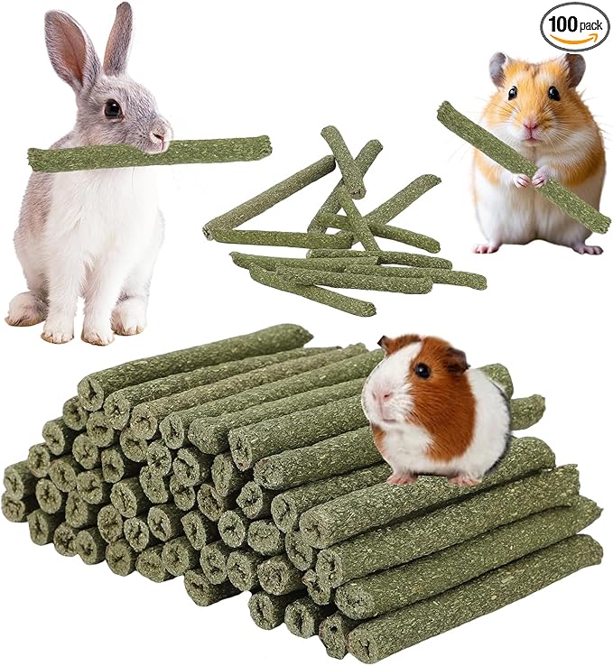 100PCS Timothy Hay Sticks for Rabbits Guinea Pigs Chinchillas Chew Treats, Natural Timothy Grass Molar Teeth Stick Bunny Chew Toys for Rabbits Chinchillas Guinea Pigs Hamsters Rodents