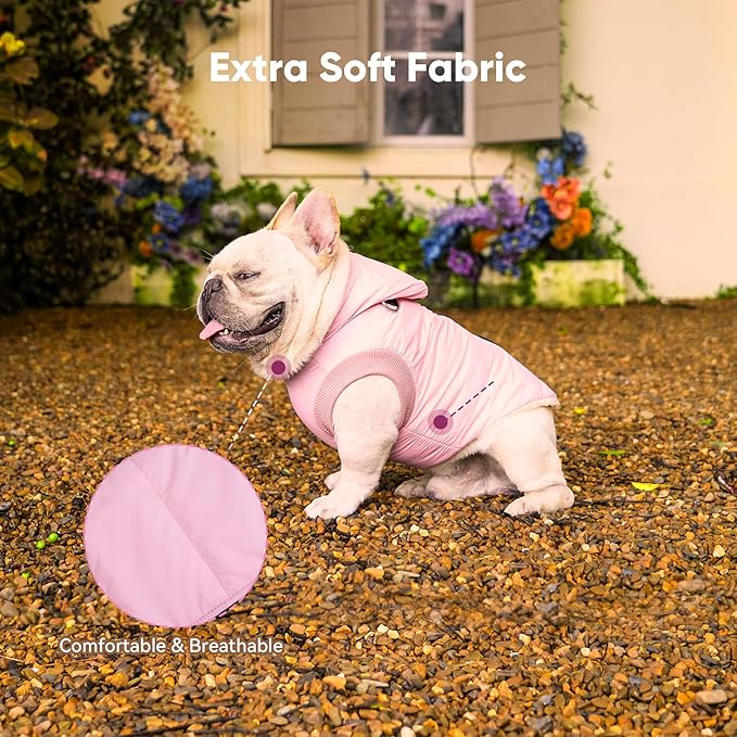 Vecomfy Fleece Lining Dog Hoodie with Harness Built in,Extra Warm Medium Dog Jacket in Winter Doggie Coats with Hooded,Light Pink XL
