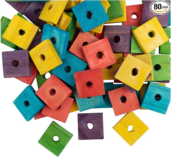 Framendino, 80 Pack Bird Play Parts Wooden Blocks, Parrot Chewing DIY Wood Slices for DIY Playing Shredding