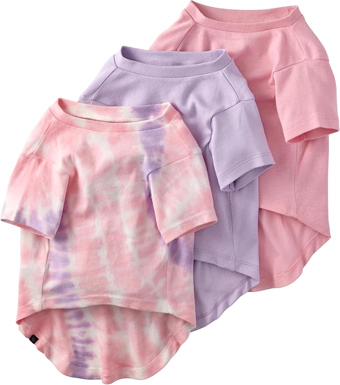 Pet Passion Toby II - The Perfect Tee, 3 Pack Short Sleeve Pet T-Shirt 100% Organic Cotton Tees Clothes for Small, Medium, Large Dogs, Pink Tie Dye, XX-Small (4-7 lbs)