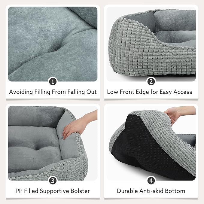 MIXJOY Rectangle Washable Orthopedic Dog Bed for Small, Medium and Large Dogs, Soft Calming, Sleeping Puppy Bed Durable Pet Cuddler with Anti-Slip Bottom, S (20"x19"x6")