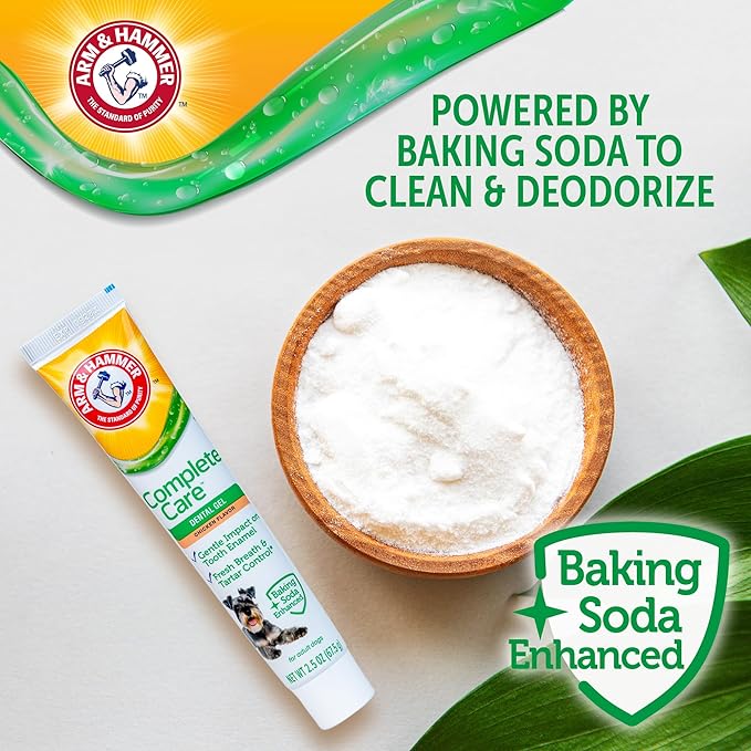 Arm & Hammer Complete Care Dental Gel Dog Toothpaste, Gel-Style for Gentle Enamel Care, Fresh Breath, Tartar Control, Baking Soda Enhanced, Fluoride Free, Chicken Flavor, 2.5 Oz